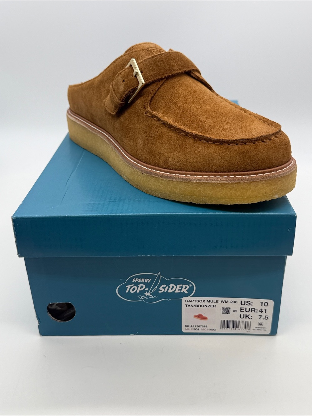 Sperry Tan Suede Cap-Toe Mule with Buckle